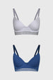 Sostén azul marino para mujer con copa soft y detalle de elástico a rayas en la base lisa y moderna