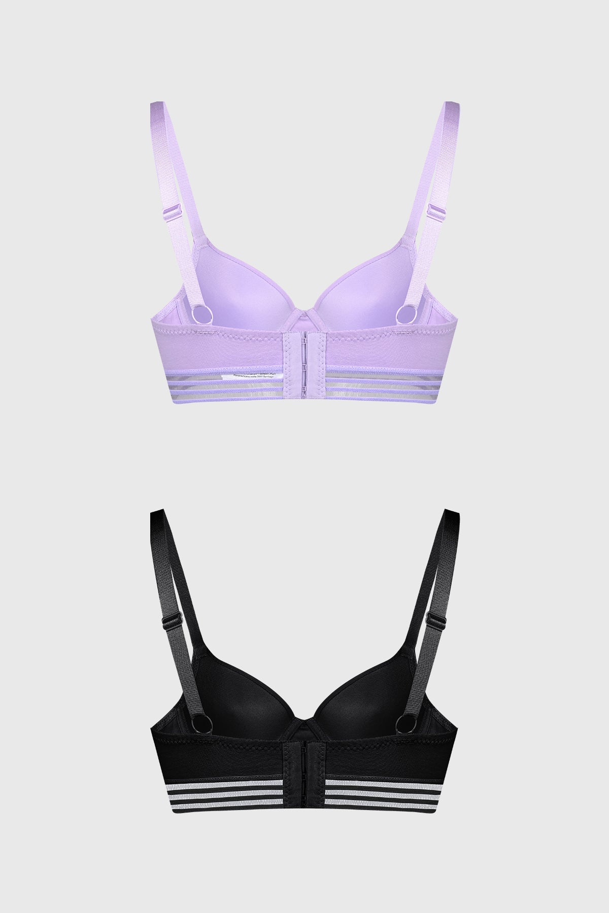 Sostén lila copa soft con detalle de elástico rayado en la banda inferior sin estampa visible