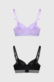 Sostén lila copa soft con detalle de elástico rayado en la banda inferior sin estampa visible