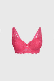 Sostén fucsia de mujer con encaje floral en toda la prenda sin estampa lisa elegante y delicada