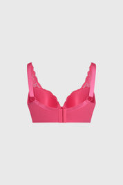 Sostén fucsia de mujer con encaje floral en toda la prenda sin estampa lisa elegante y delicada