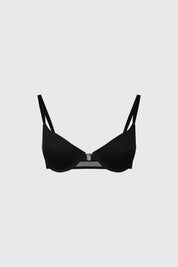 Sostén negro con copa soft y detalle de mesh en la espalda diseño elegante sin estampa visible