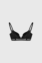 Sostén negro con copa soft y detalle de mesh en la espalda diseño elegante sin estampa visible