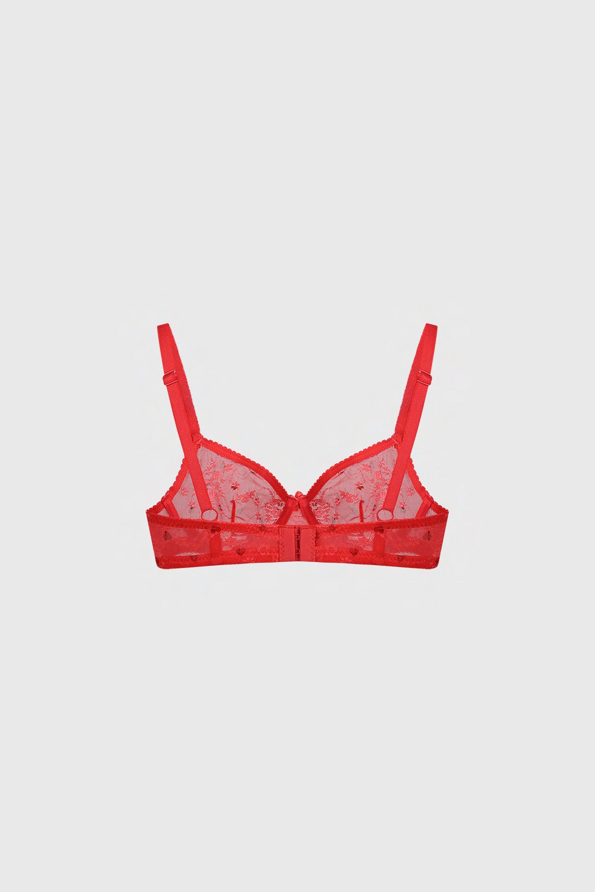 Sostén mujer rojo copa soft con encaje floral en toda la superficie y pequeños lazos decorativos en tirantes