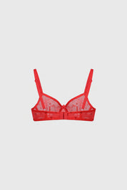 Sostén mujer rojo copa soft con encaje floral en toda la superficie y pequeños lazos decorativos en tirantes