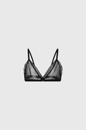 Sostén negro de copa soft con diseño de puntos pequeños estilo transparente sin estampa visible