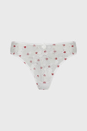 Calzón colaless blanco con estampado de corazones rojos pequeños distribuidos por toda la tela estilo delicado