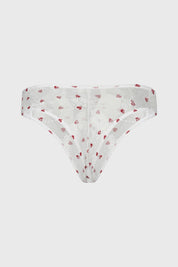 Calzón colaless blanco con estampado de corazones rojos pequeños distribuidos por toda la tela estilo delicado