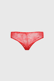 Calzón colaless rojo con encaje floral transparente diseño delicado y elegante sin estampa visible