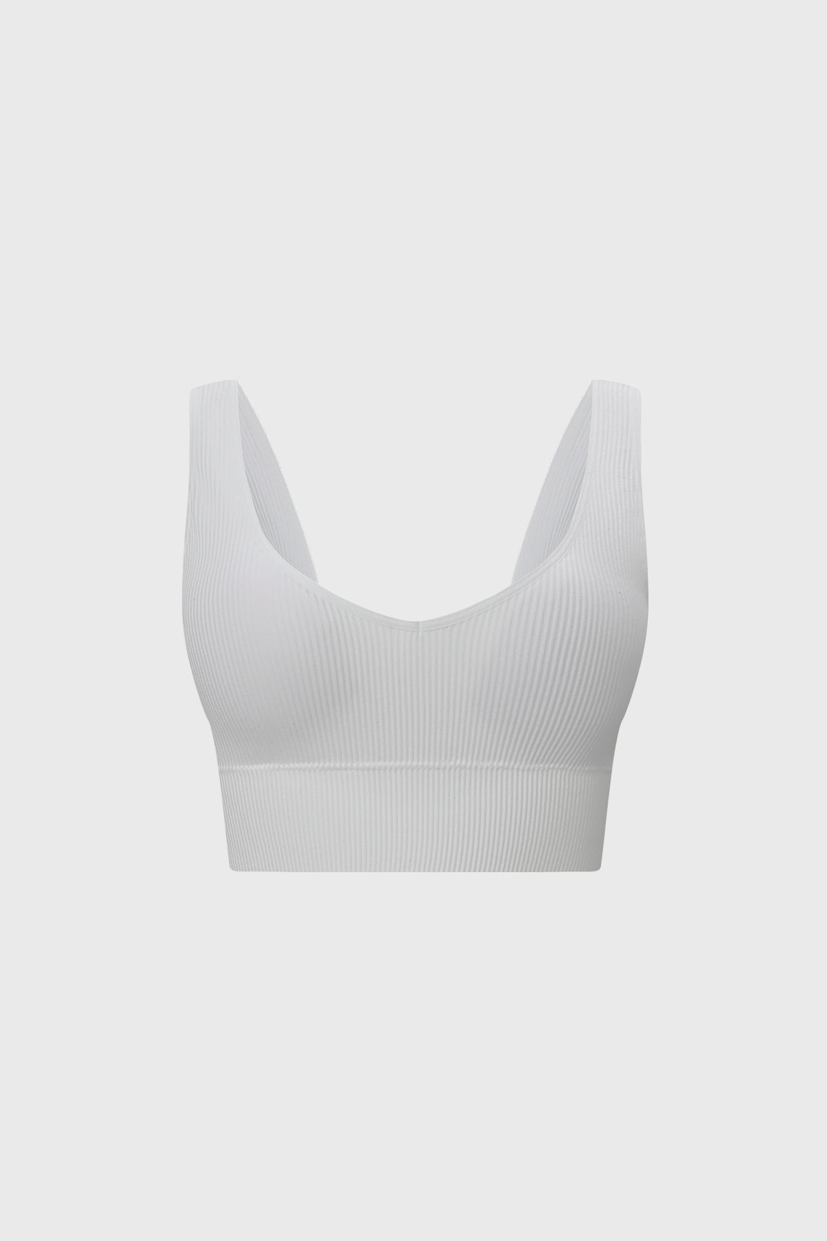 Sostén blanco de copa soft liso sin estampa con textura acanalada ajuste cómodo y soporte suave para el día a día