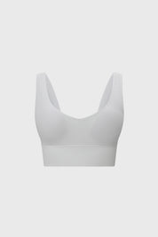 Sostén blanco de copa soft liso sin estampa con textura acanalada ajuste cómodo y soporte suave para el día a día