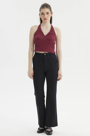 Polera mujer roja con textura sin estampa de tirantes anchos estilo casual ajustada al cuerpo
