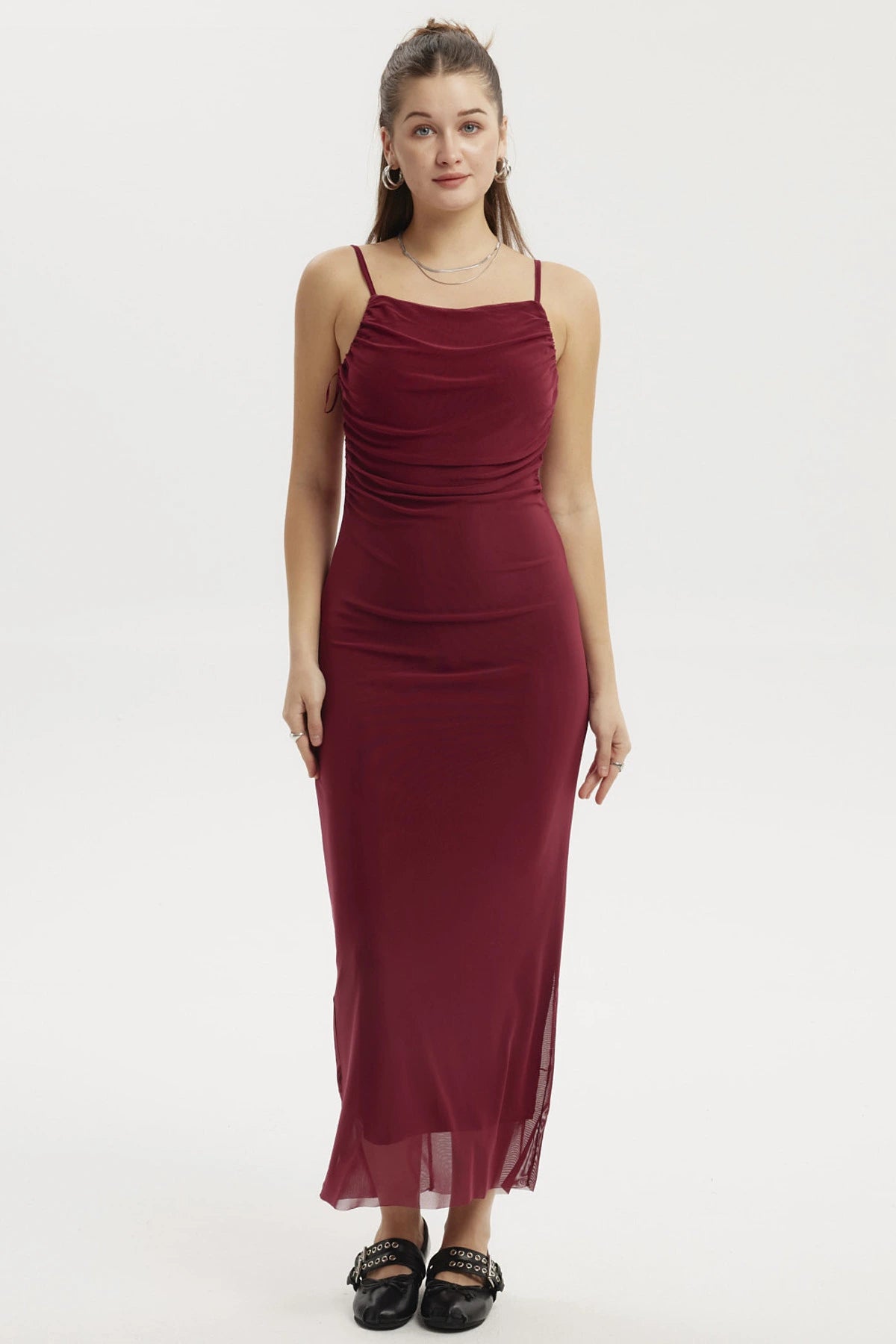 Vestido Mujer Largo Pabilo Vino Oscuro