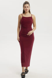 Vestido Mujer Largo Pabilo Vino Oscuro