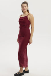 Vestido Mujer Largo Pabilo Vino Oscuro