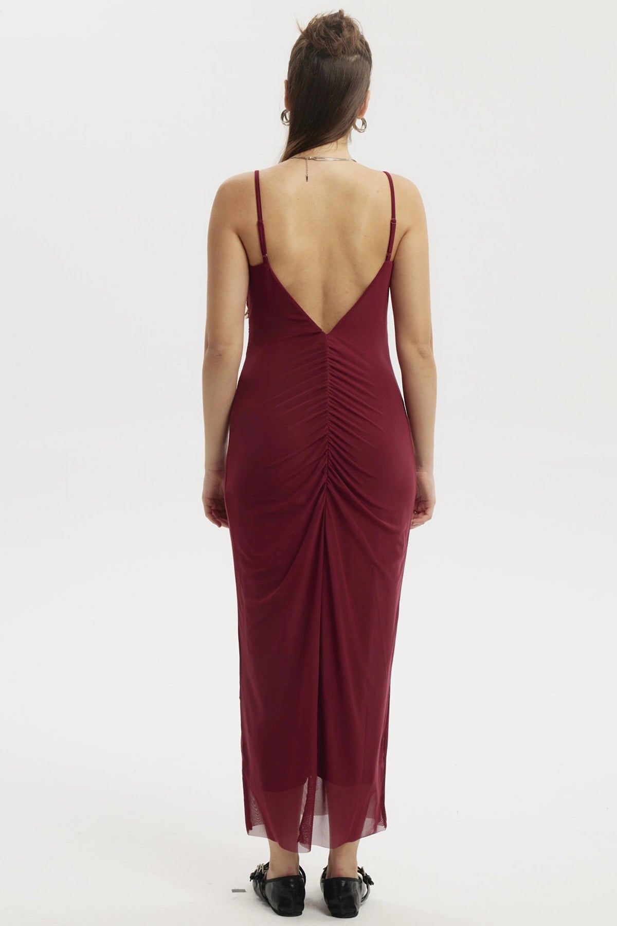 Vestido Mujer Largo Pabilo Vino Oscuro