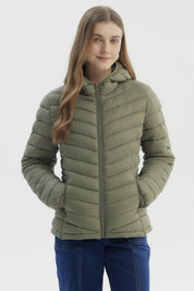 Parka Mujer Corta Plummy Cortes Verde Militar