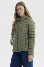 Parka Mujer Corta Plummy Cortes Verde Militar