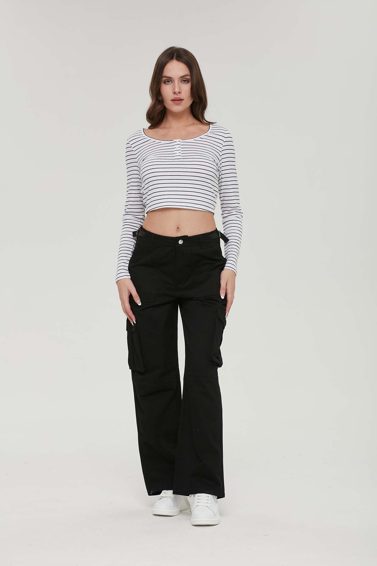 Pantalón Mujer Cargo Ajustable Negro
