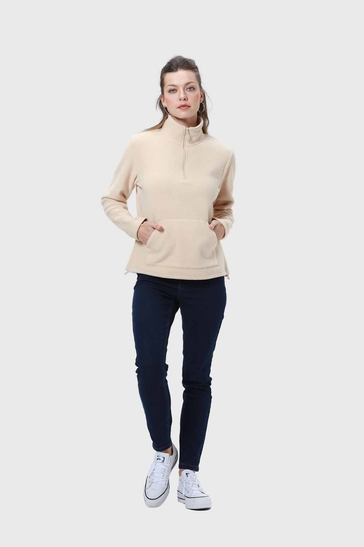 Polar Mujer Medio Cierre Estampado Beige