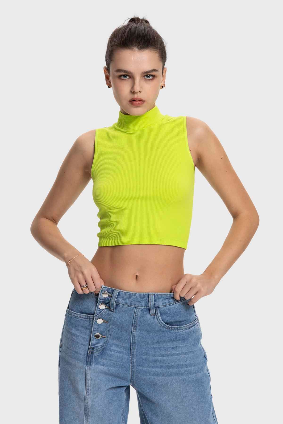 Polera Mujer Estilo Peto Verde Fluor