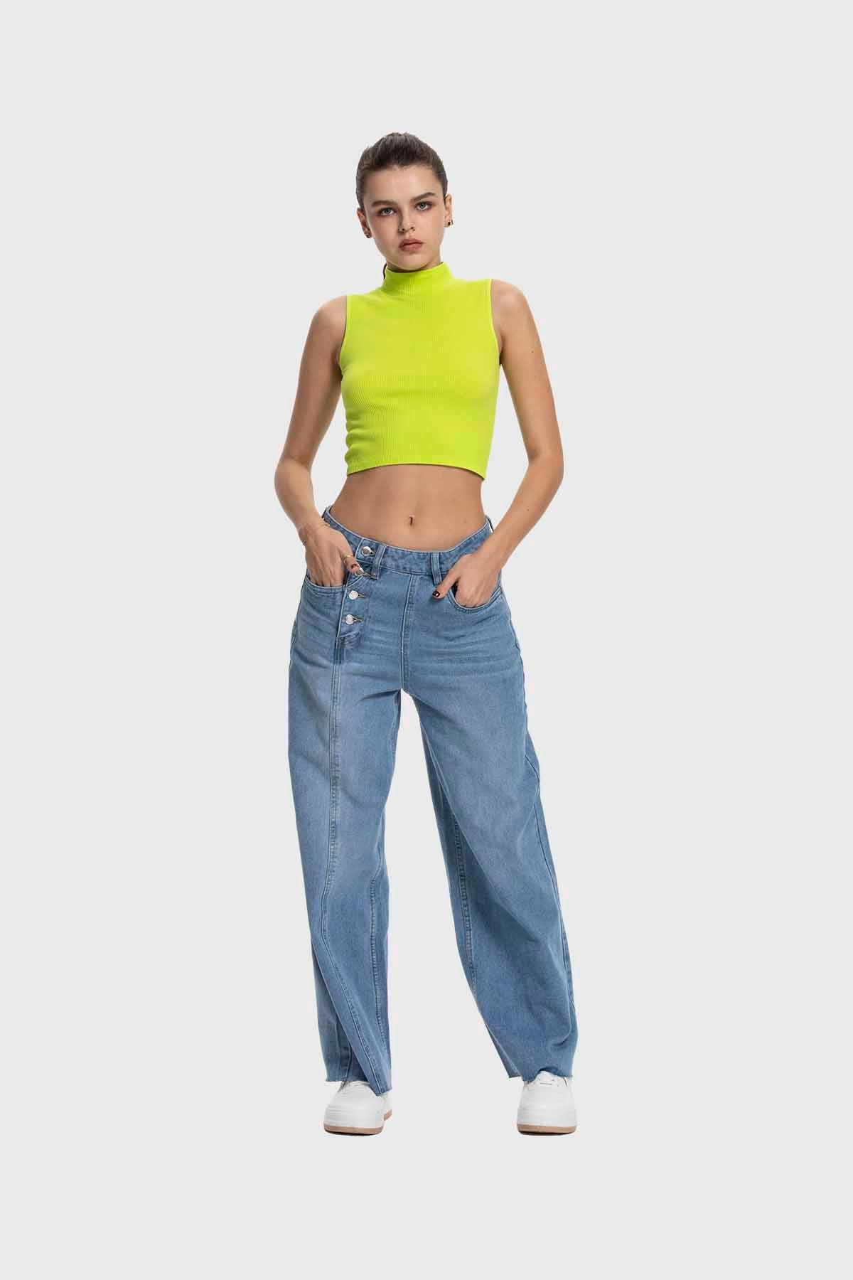 Polera Mujer Estilo Peto Verde Fluor