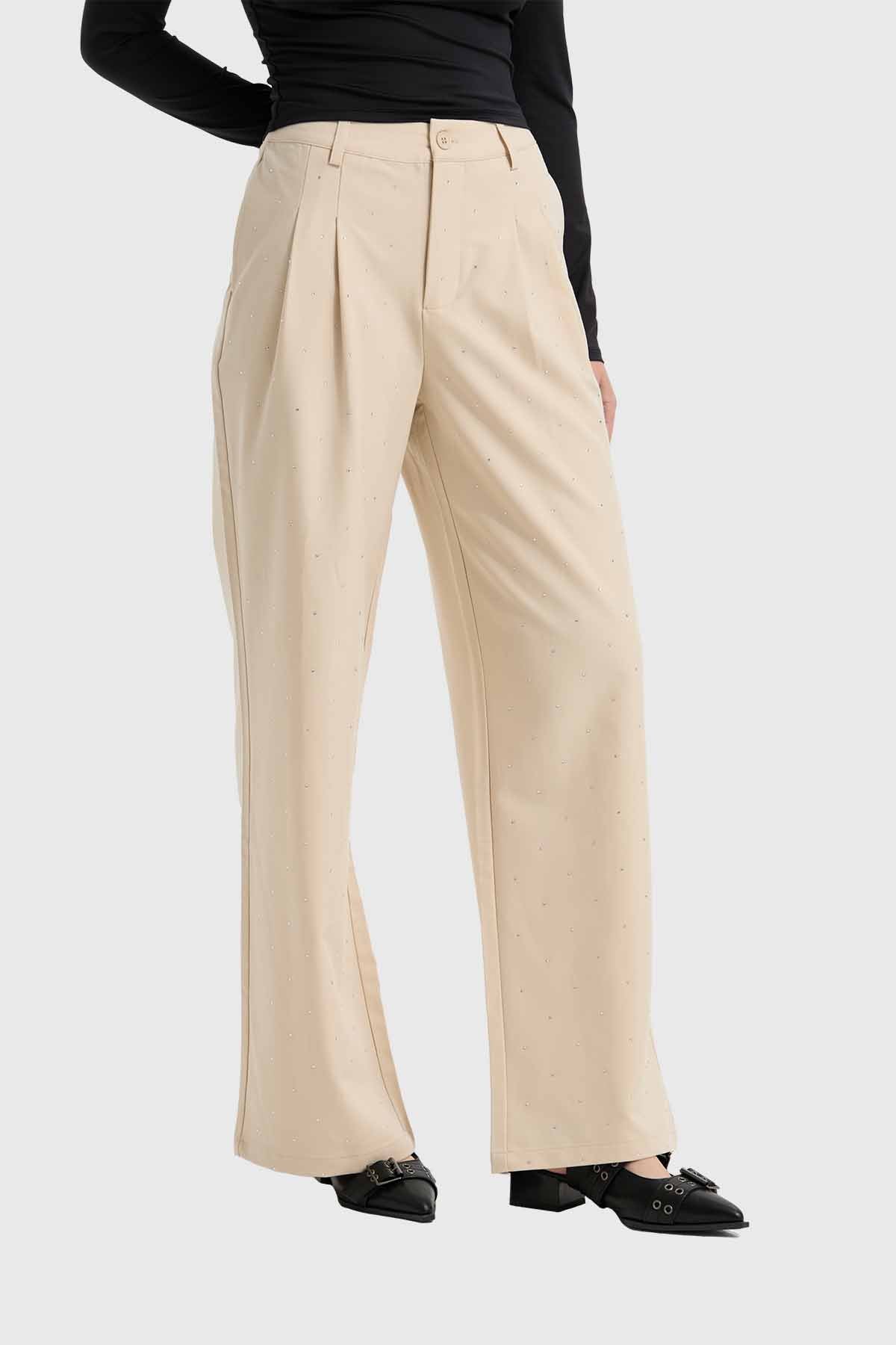 Pantalón Mujer Con Bolsillos Beige