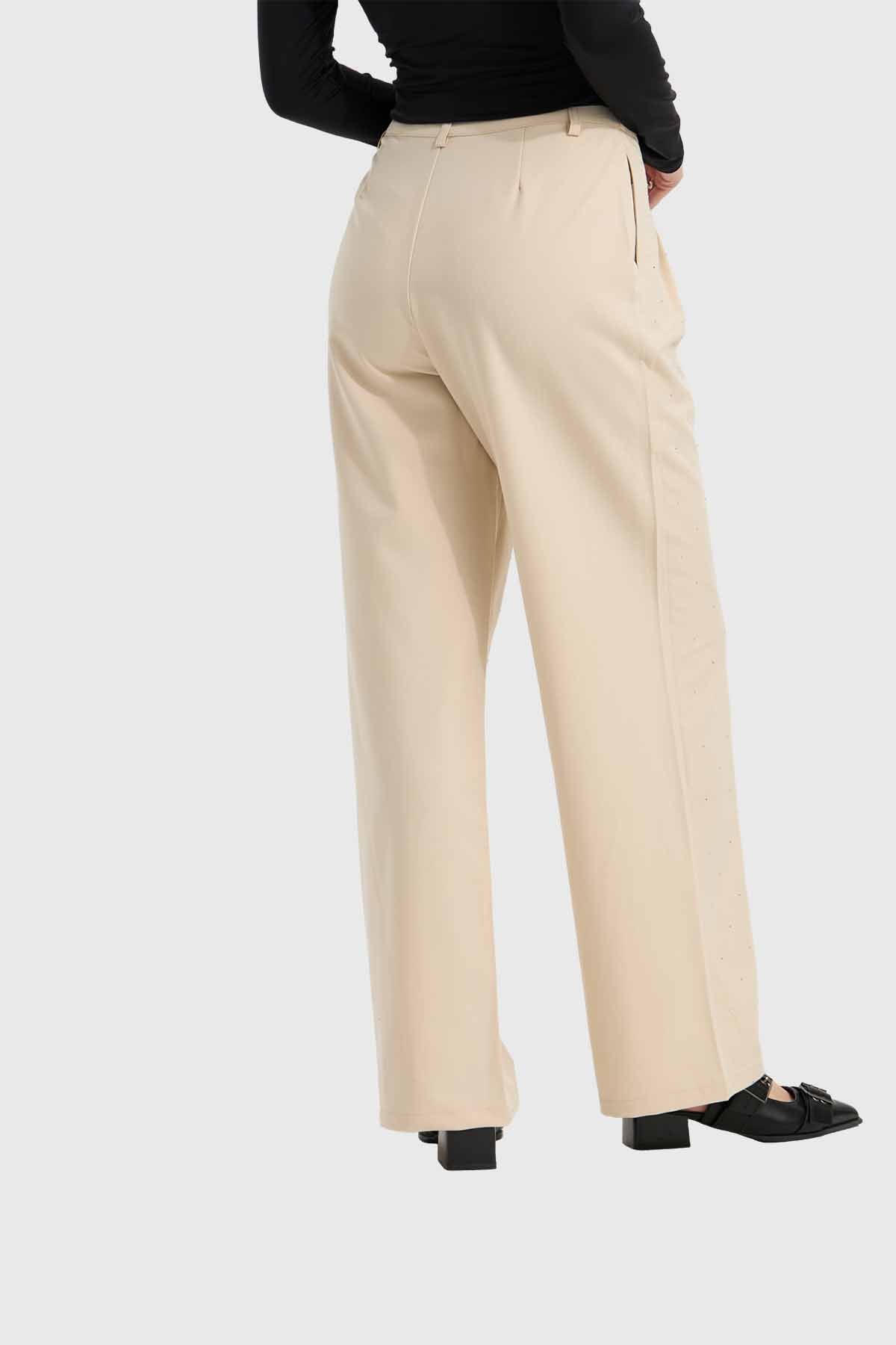 Pantalón Mujer Con Bolsillos Beige