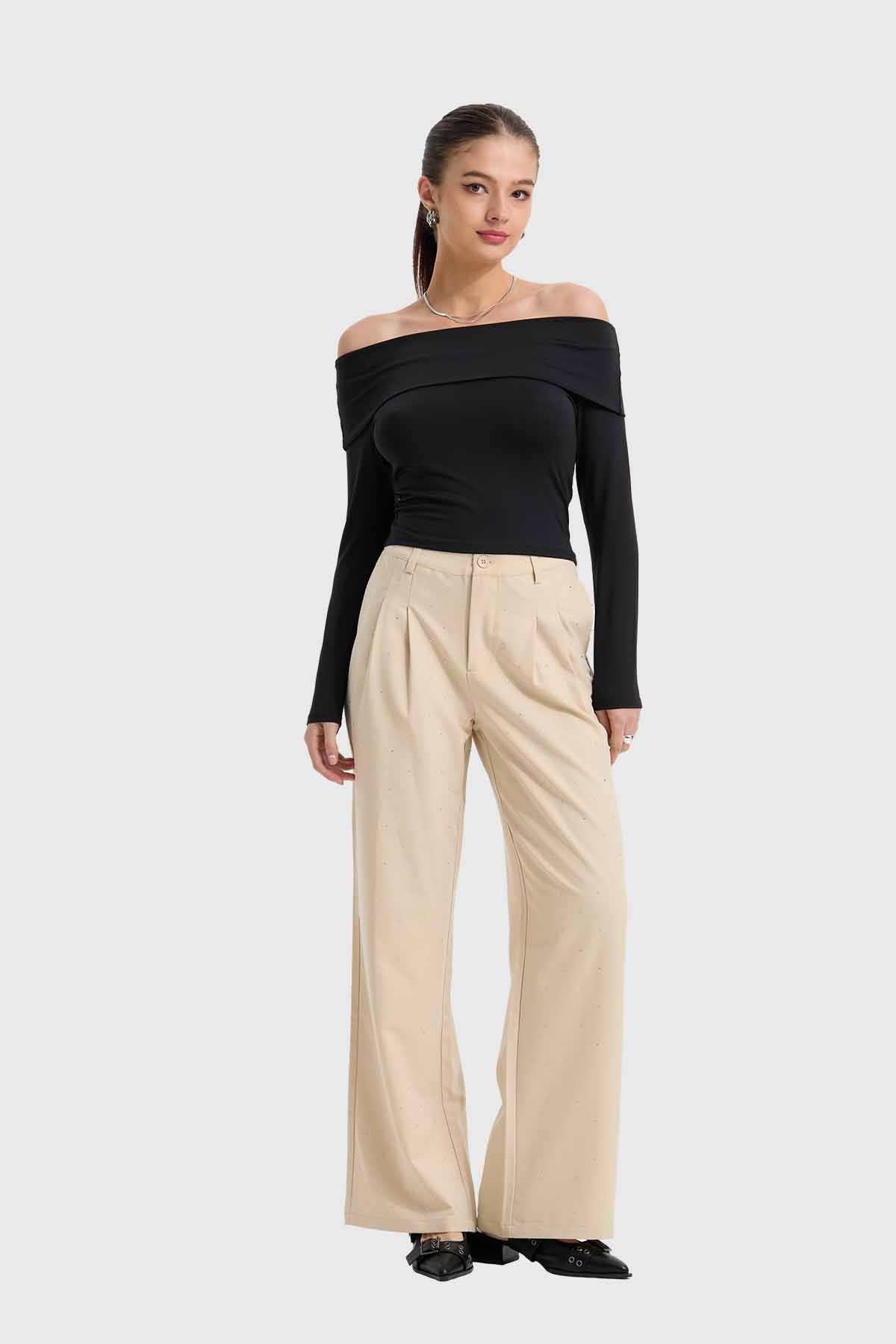 Pantalón Mujer Con Bolsillos Beige