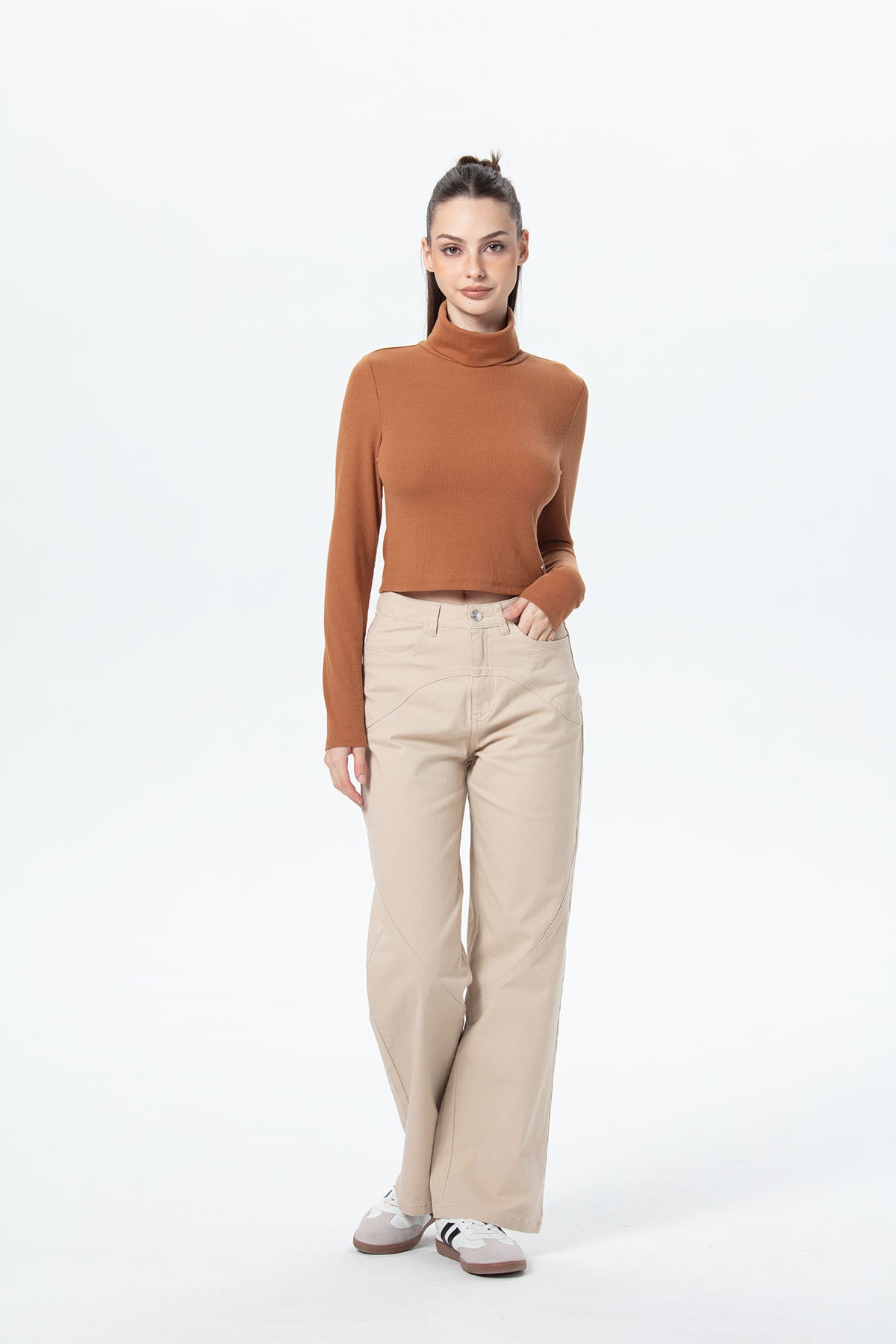 Polera Mujer Rib Café