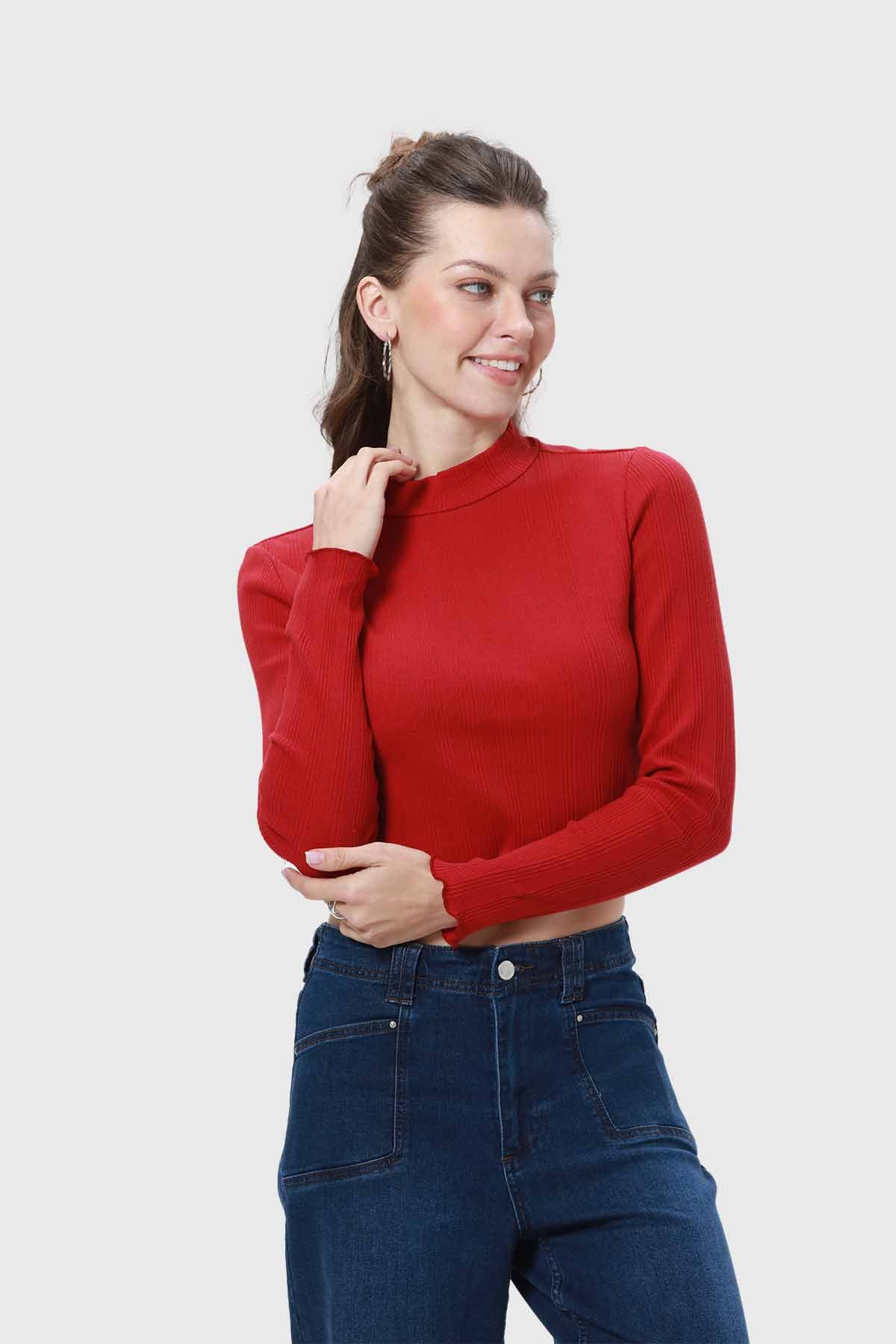 Polera Mujer Rib Rojo