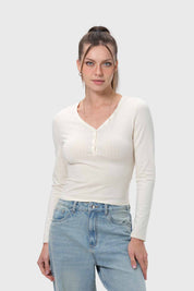Polera Mujer Abotonada Crudo