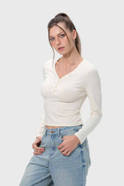 Polera Mujer Abotonada Crudo