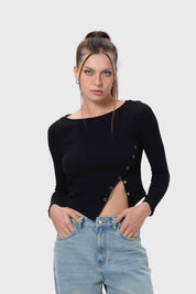 Polera Mujer Ojetillos En Costado Negro