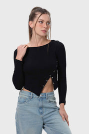 Polera Mujer Ojetillos En Costado Negro