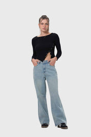 Polera Mujer Ojetillos En Costado Negro