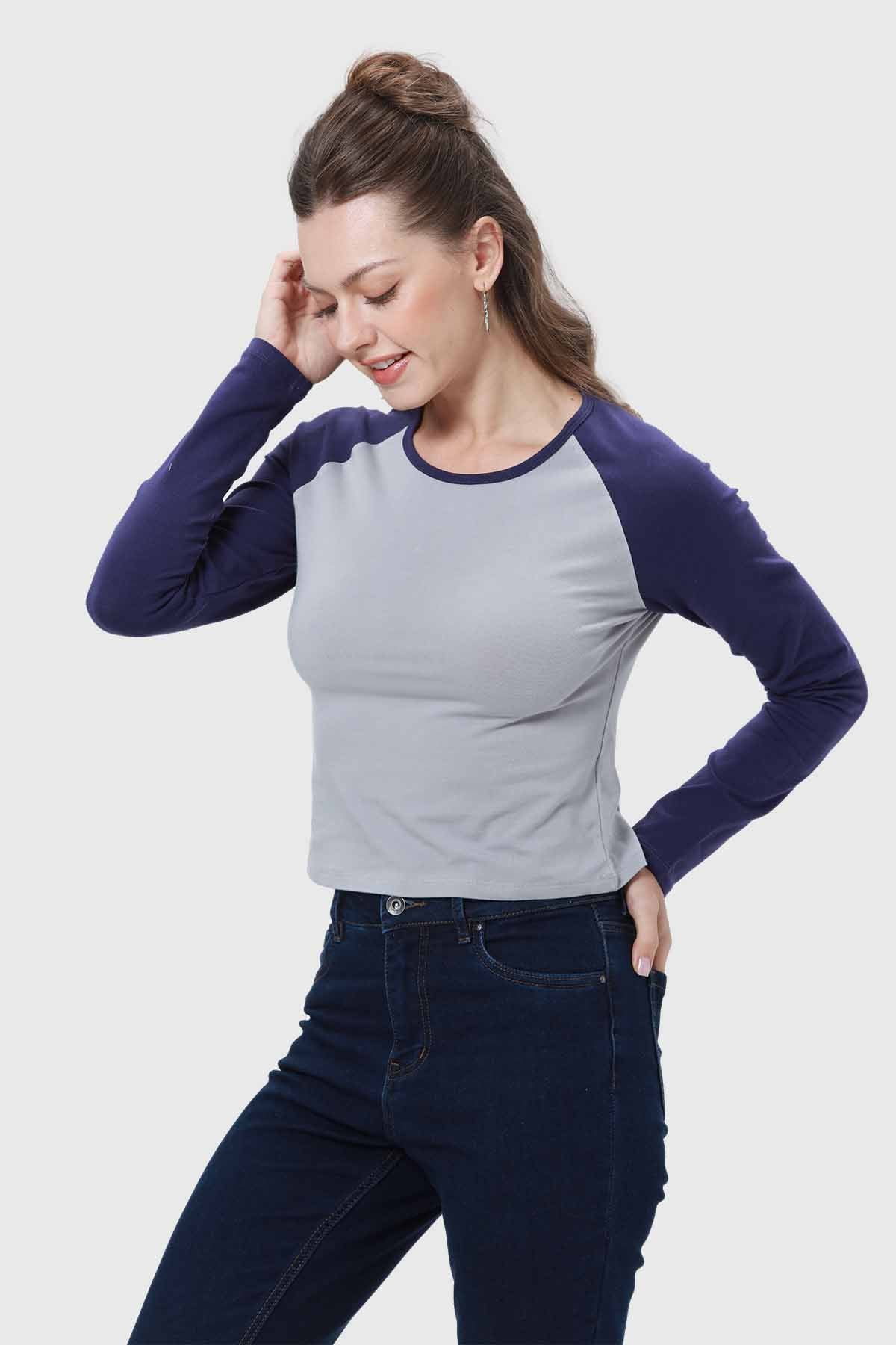 Polera Mujer Bicolor Azul