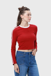 Polera Mujer Lineas Rojo