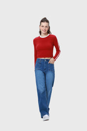 Polera Mujer Lineas Rojo