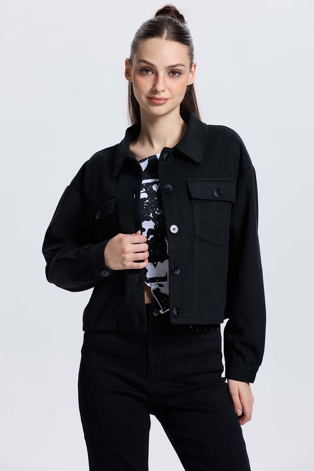 Chaqueta Mujer Overshirt Negro