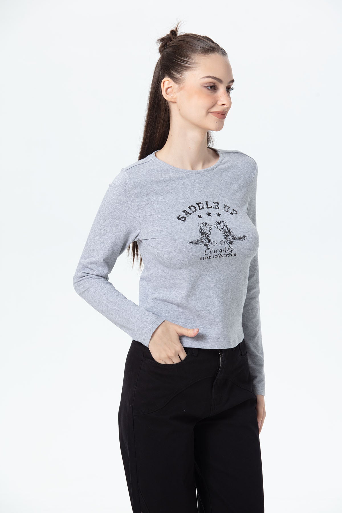 Polera Mujer Print College Gris