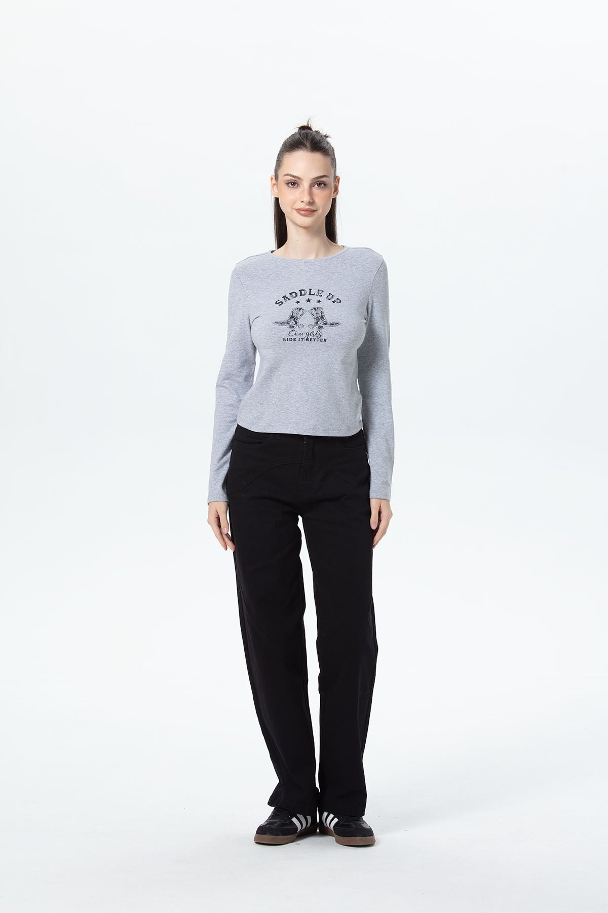 Polera Mujer Print College Gris