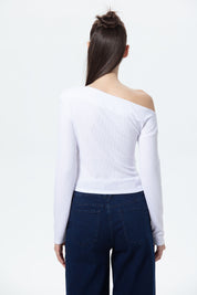 Polera Mujer Asimétrica Hombro Blanco