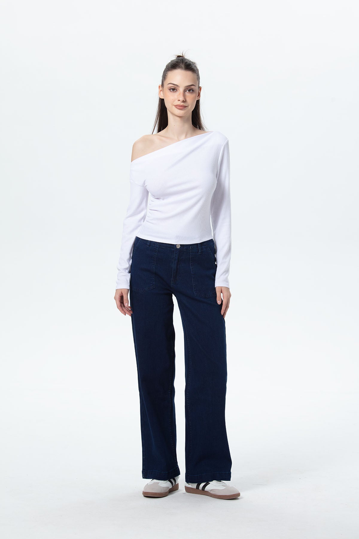 Polera Mujer Asimétrica Hombro Blanco