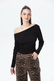 Polera Mujer Asimétrica Hombro Negro