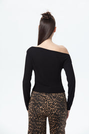 Polera Mujer Asimétrica Hombro Negro