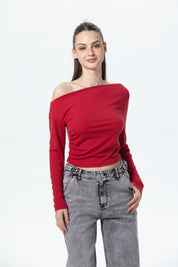 Polera Mujer Asimétrica Hombro Rojo