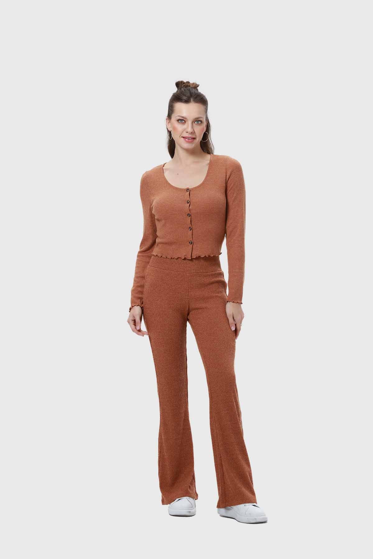 Pantalón Mujer Flare Rib Café