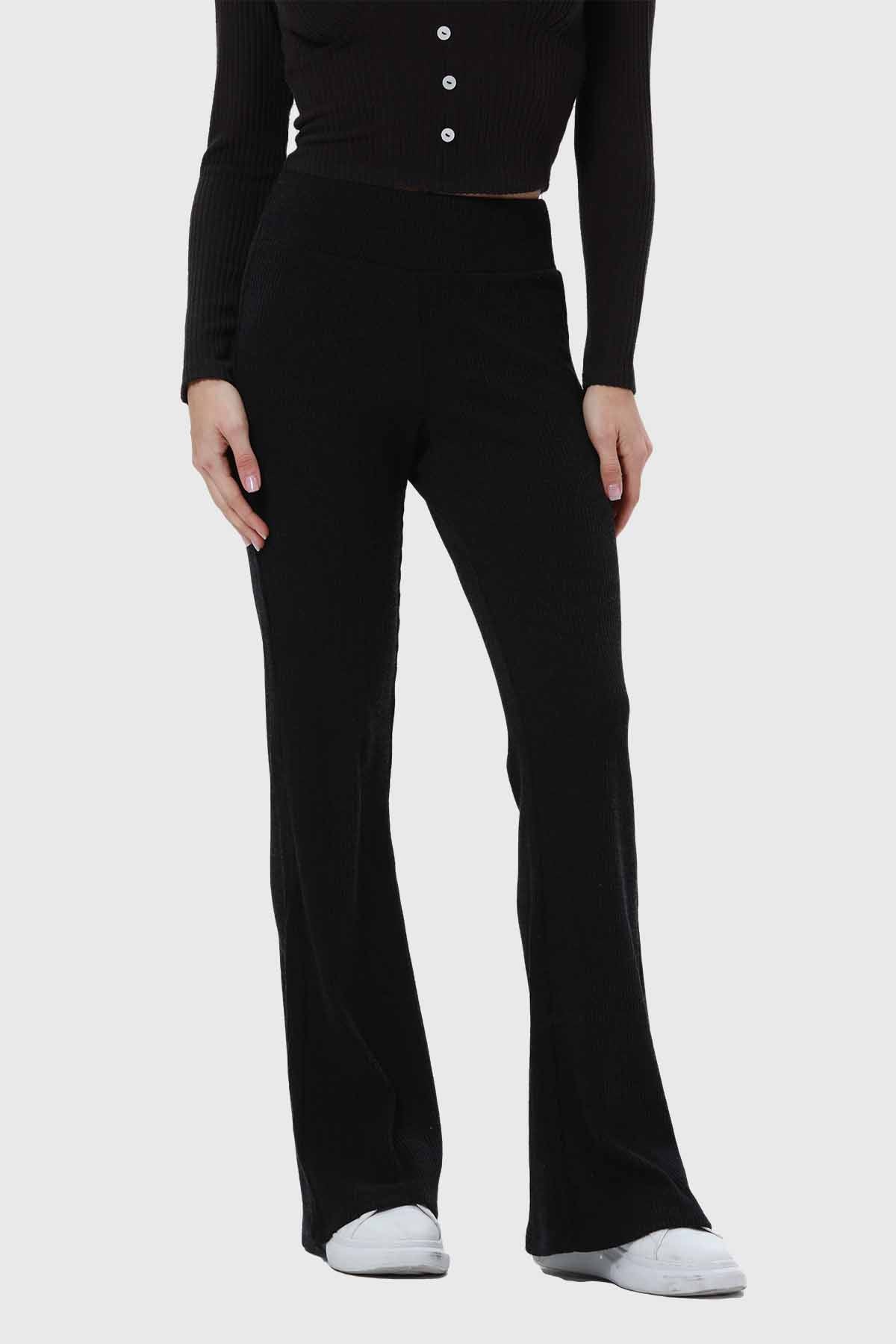 Pantalón Mujer Flare Rib Negro