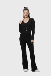 Pantalón Mujer Flare Rib Negro